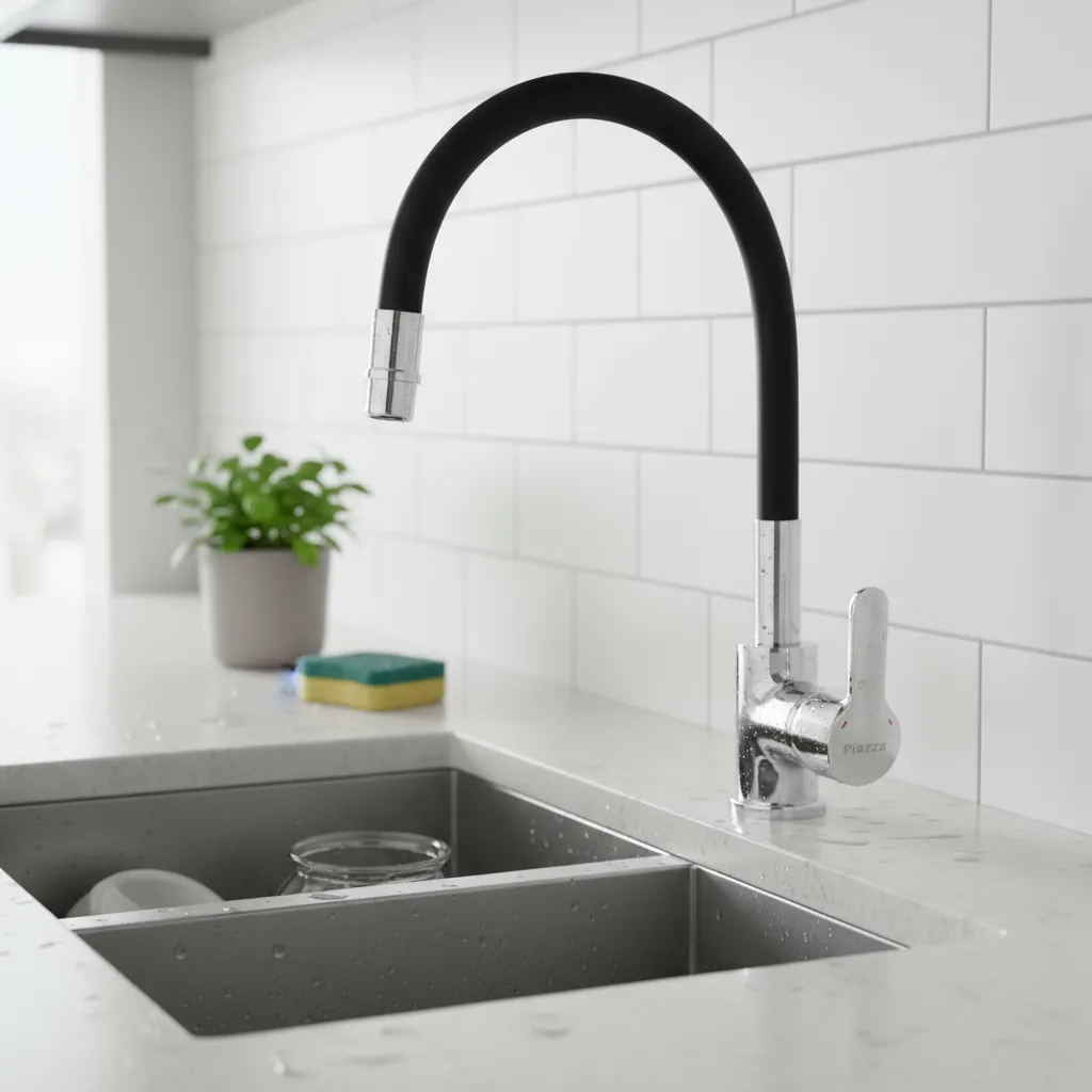 Grifería Cocina Mesada Monocomando Piazza 10016NE – Canilla Emblem con Flexible