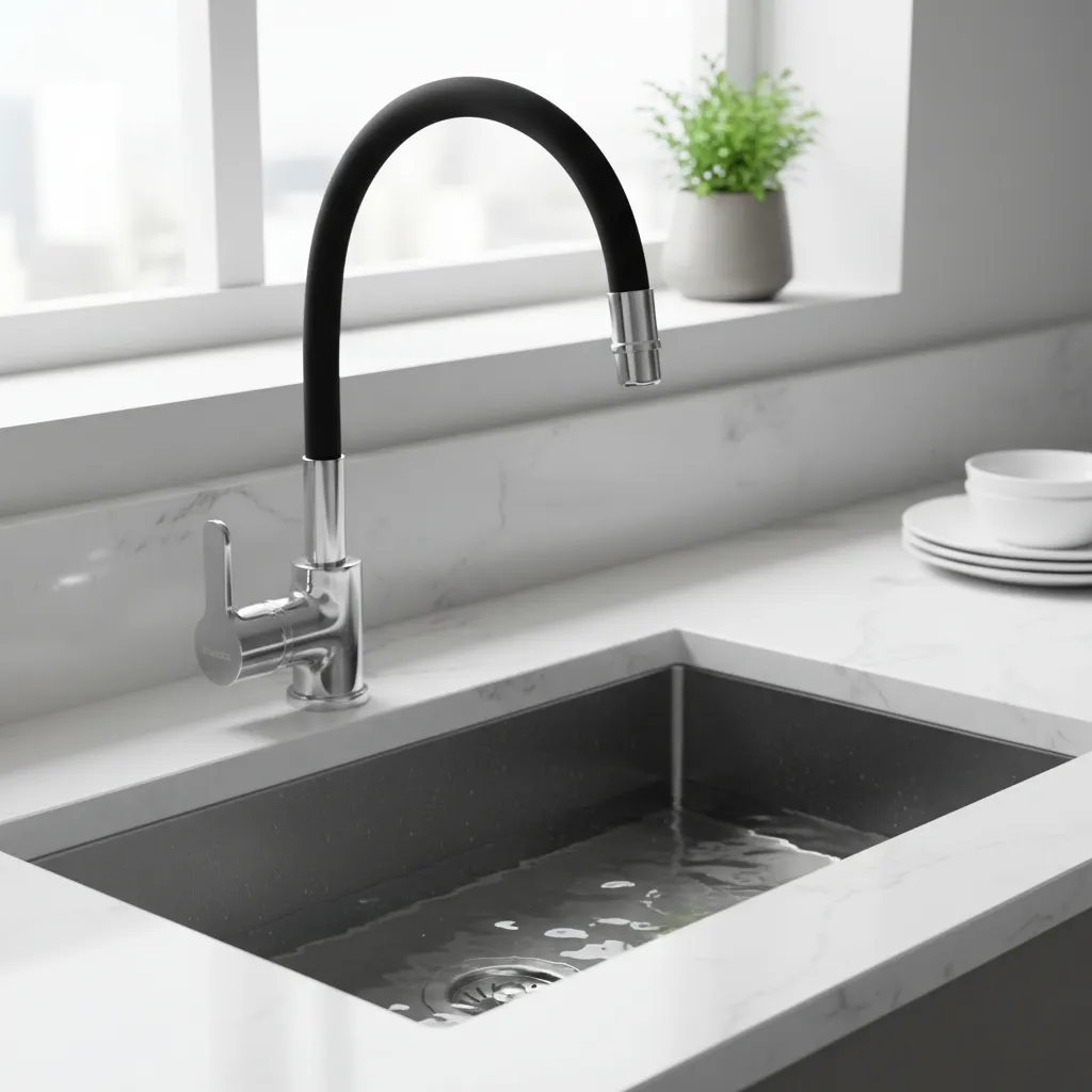 Grifería Cocina Mesada Monocomando Piazza 10016NE – Canilla Emblem con Flexible - Image 2