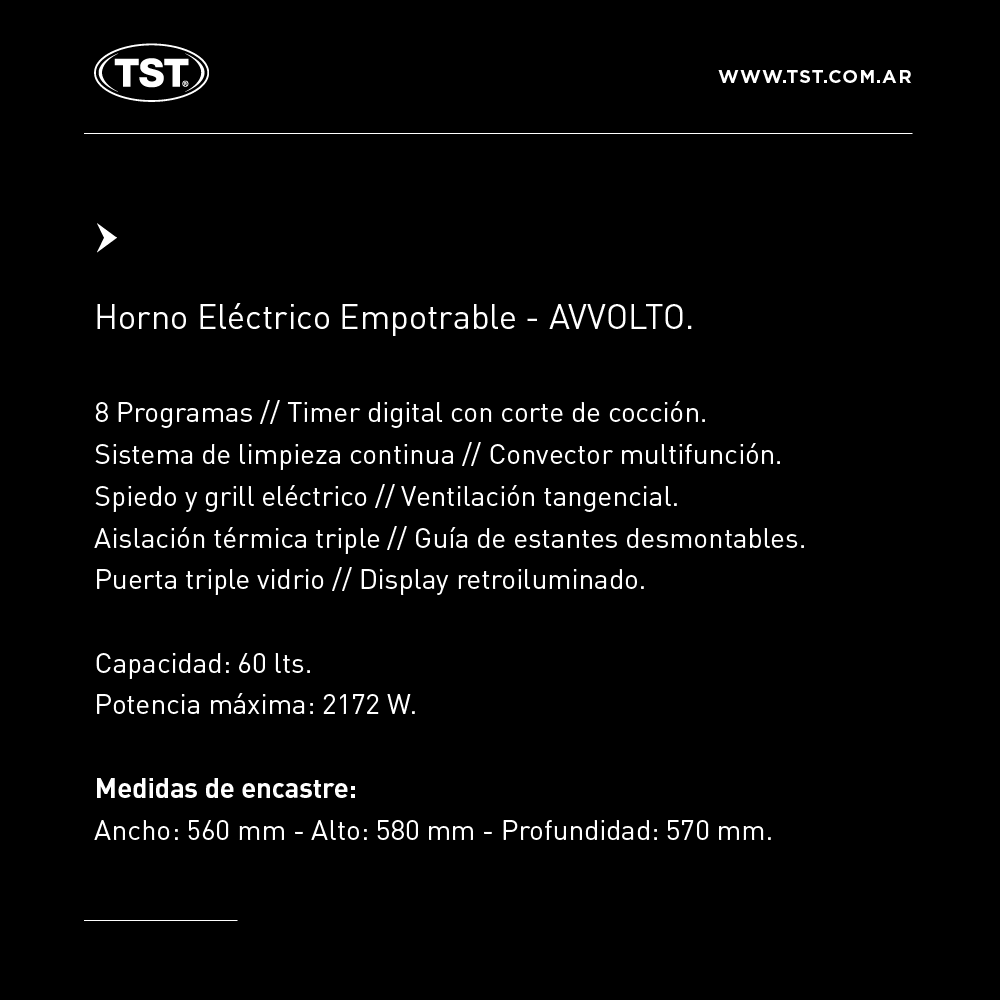 Horno empotrable eléctrico TST Avvolto 60L negro - Image 3